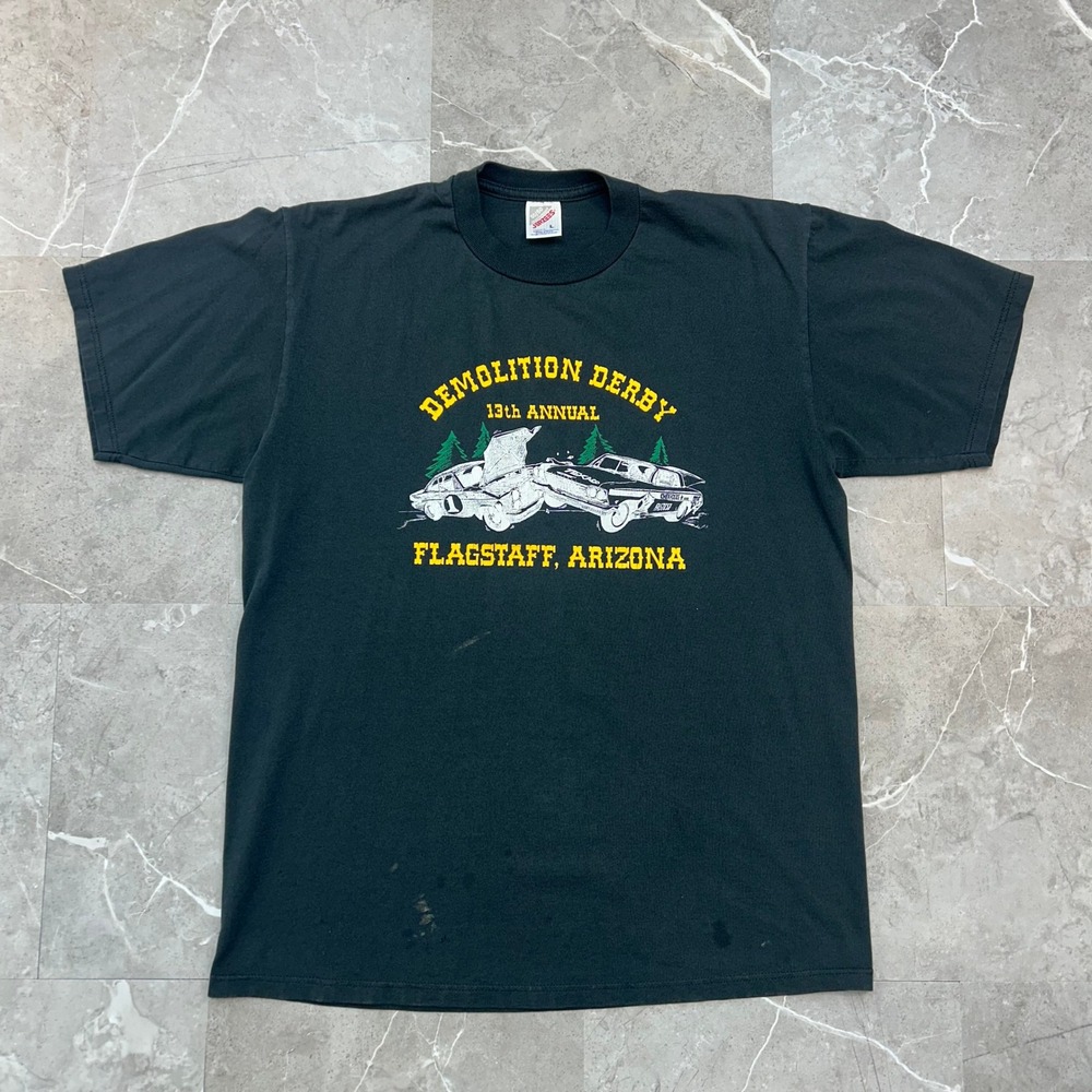 90s Vintage Demolition Derby Graphic Tee Mens Large Single Stitch Shirt Distress